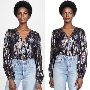 Ramy Brook Trey Silk Lurex Metallic Floral Blouse